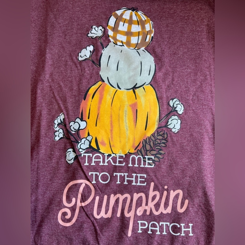 COPY - Take Me To The Pumpkin Patch Fall Burgundy Short Sleeved Shirt Sz S